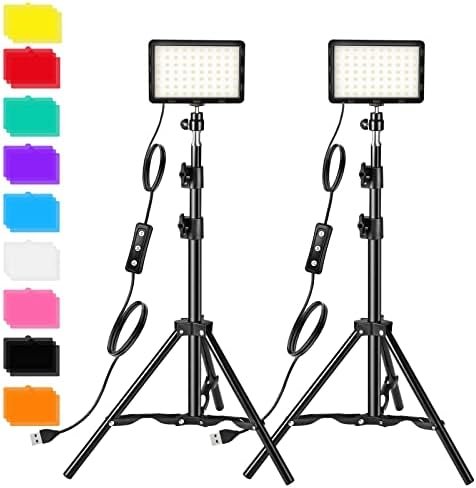 Photography Video Lighting Kit, LED Studio Streaming Lights W/70 Beads & Color