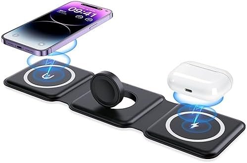 Wireless Charger, Magnetic Foldable 3 in 1 Mag-Safe Charger, Fast Travel