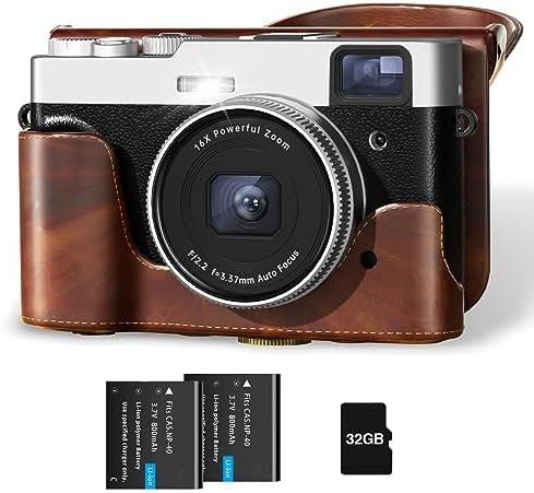 Upgraded 4K Digital Camera with Leather Case, 48MP Vlogging Cameras