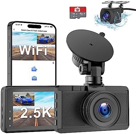 Dash Cam Front and Rear Camera, Otovoda 3Inch Screen WiFi Dash cam, 2.5K+1080P